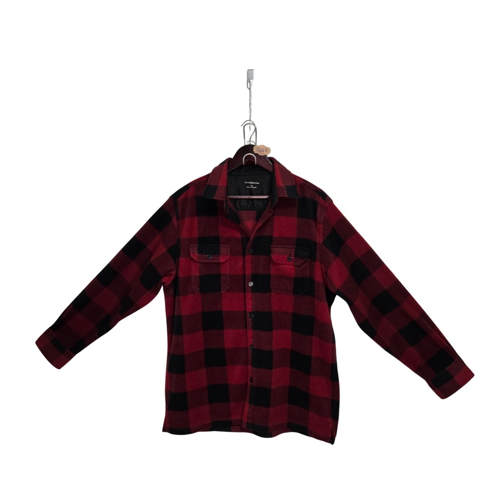 Croft & Barrow Mens Red Black Buffalo Plaid Fleece Shirt Jacket Size M 73277